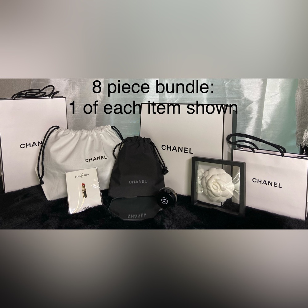 🌺Chanel BEAUTY Box, White & Black Dust & Shopping Bags, Pin Glass jar